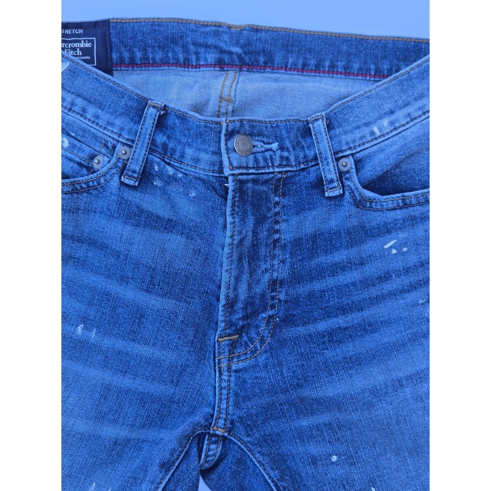Abercrombie & Fitch Men's Super Skinny Jeans 30x30 Blue Stretch Paint Splatter D - Picture 2 of 8